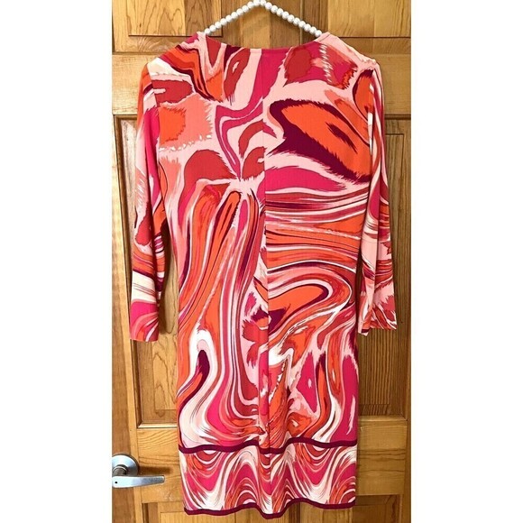 ALI RO Dress Womens Size 2 Mod Pink Cherry Red Retro 60’s Abstract Wedding - Picture 6 of 7